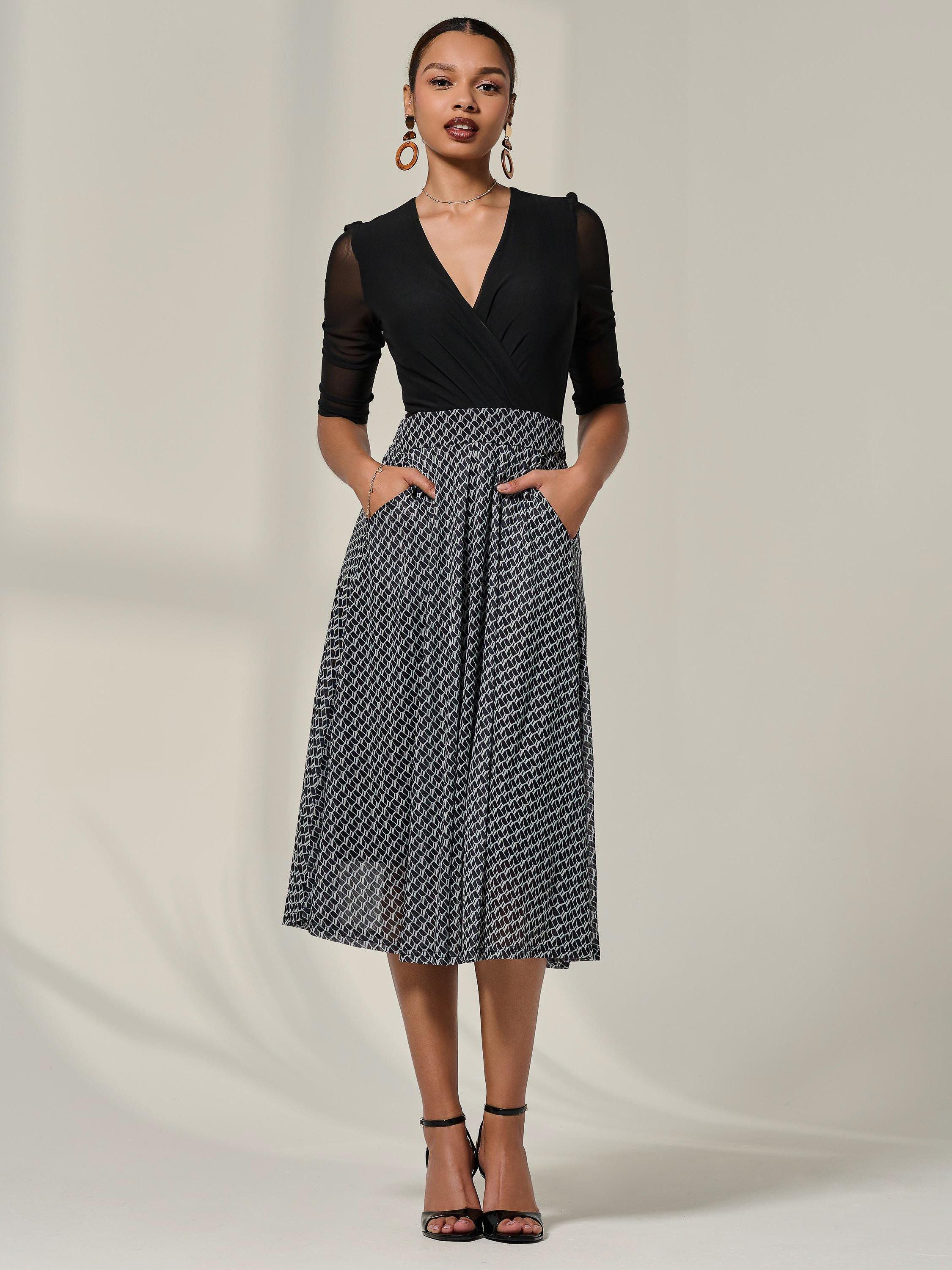 Product image 3 of 7, which shows Jolie Moi Two Tone Half Sleeve Midi Dress, Black, 8