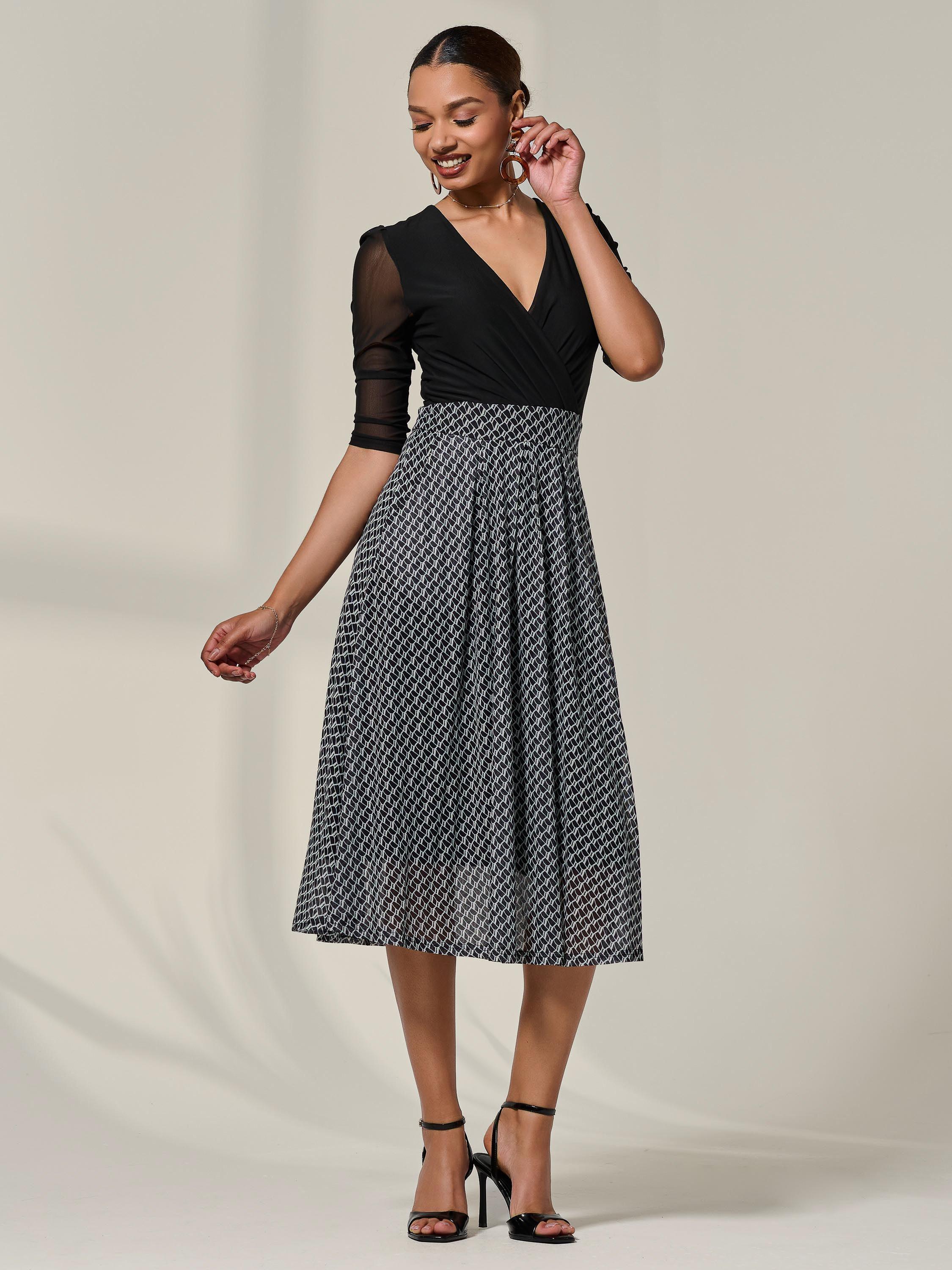 Product image 5 of 7, which shows Jolie Moi Two Tone Half Sleeve Midi Dress, Black, 8