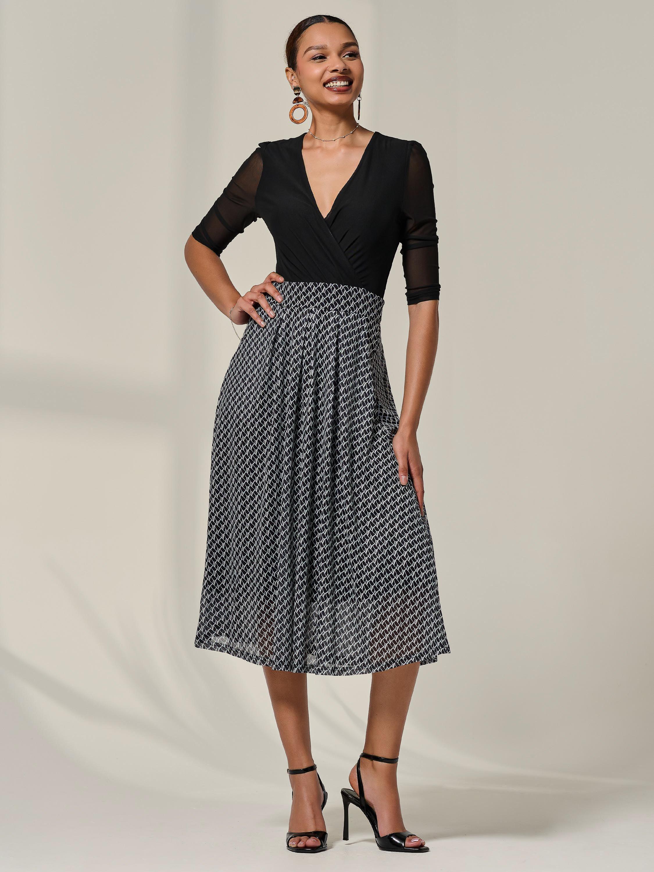 Product image 6 of 7, which shows Jolie Moi Two Tone Half Sleeve Midi Dress, Black, 8