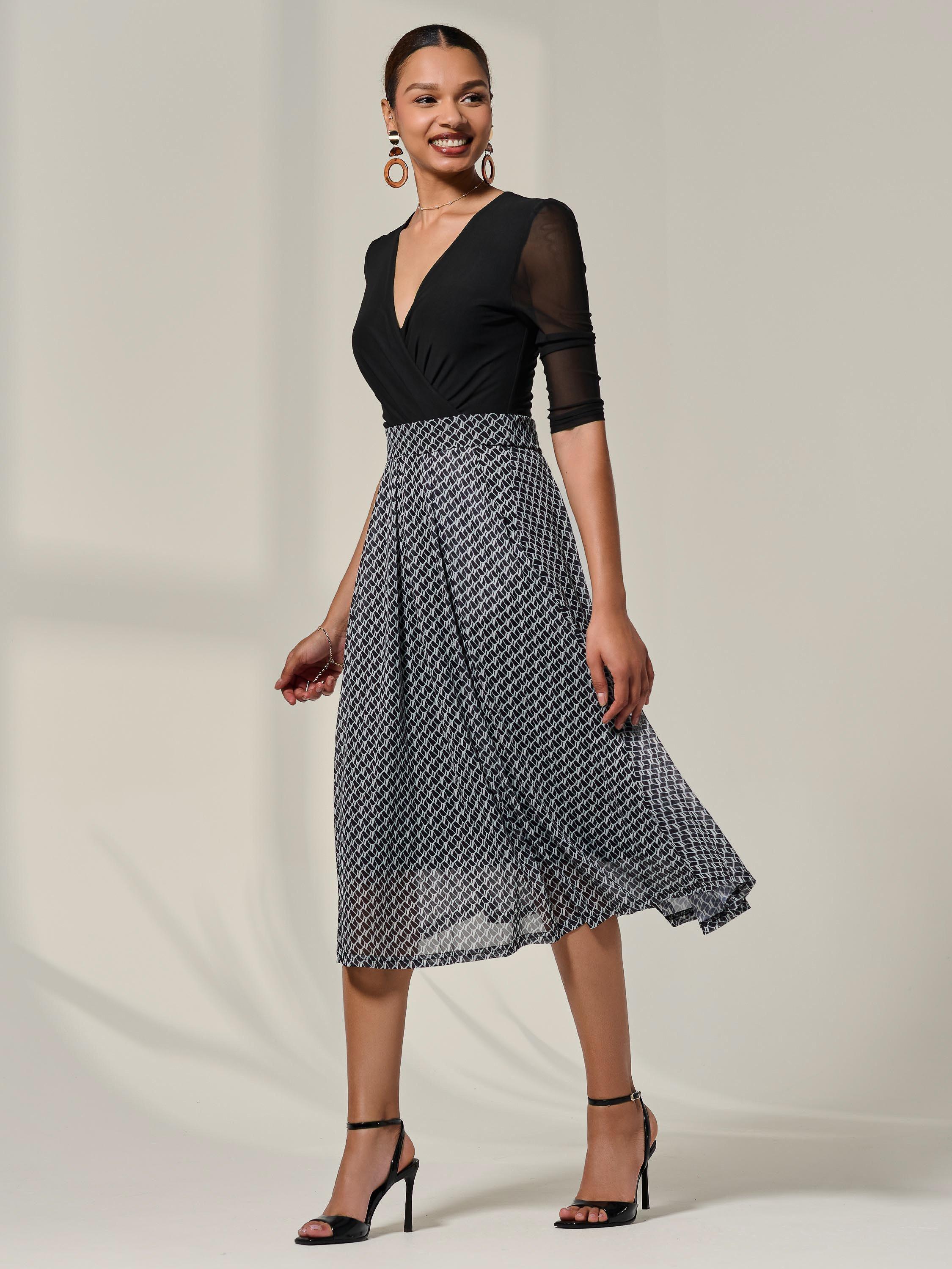 Product image 7 of 7, which shows Jolie Moi Two Tone Half Sleeve Midi Dress, Black, 8