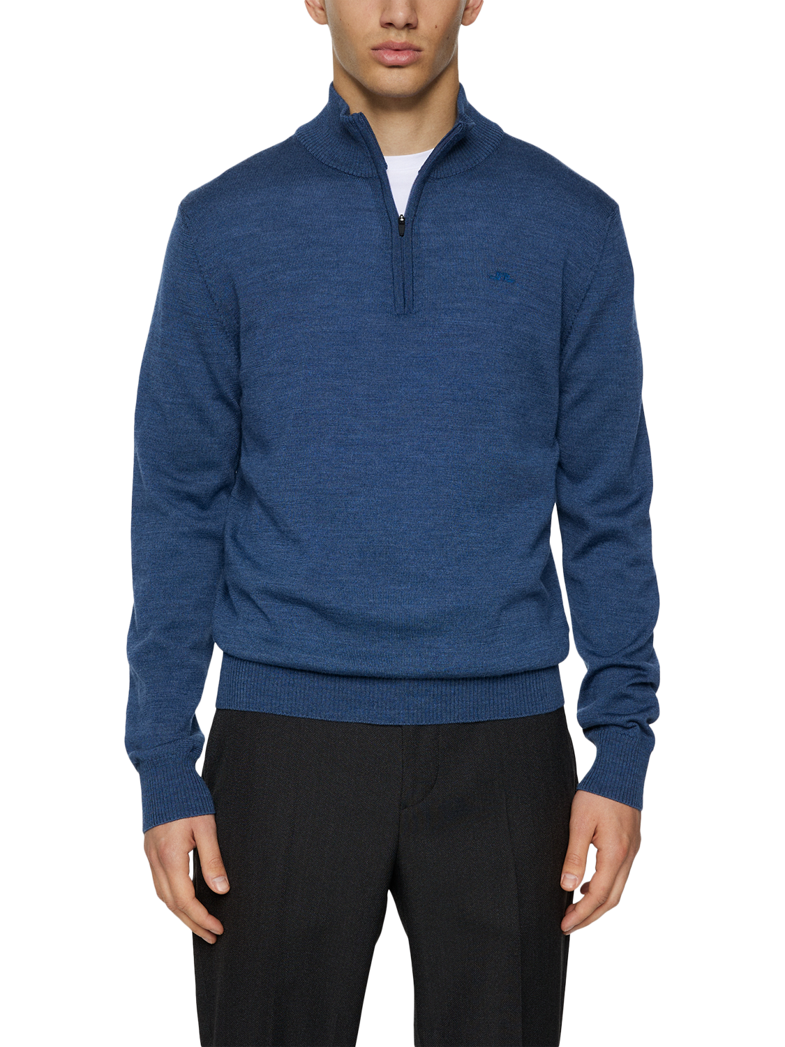 Product image 1 of 5, which shows J.Lindeberg Kiyan Wool Half-Zip Jumper, Vintage Indigo, XXL