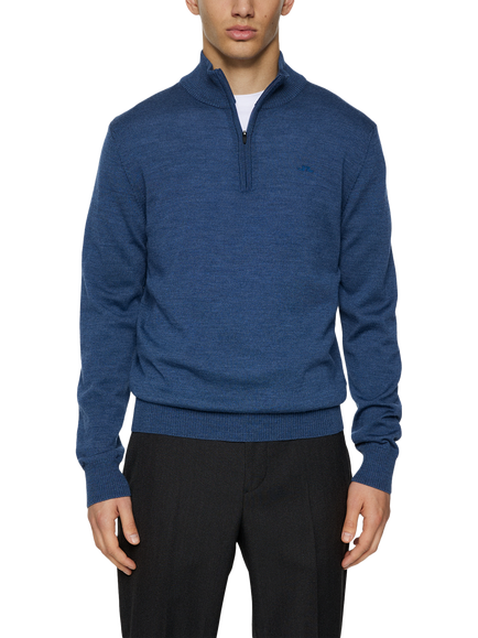 J.Lindeberg Kiyan Wool Half-Zip Jumper, Vintage Indigo, Vintage Indigo