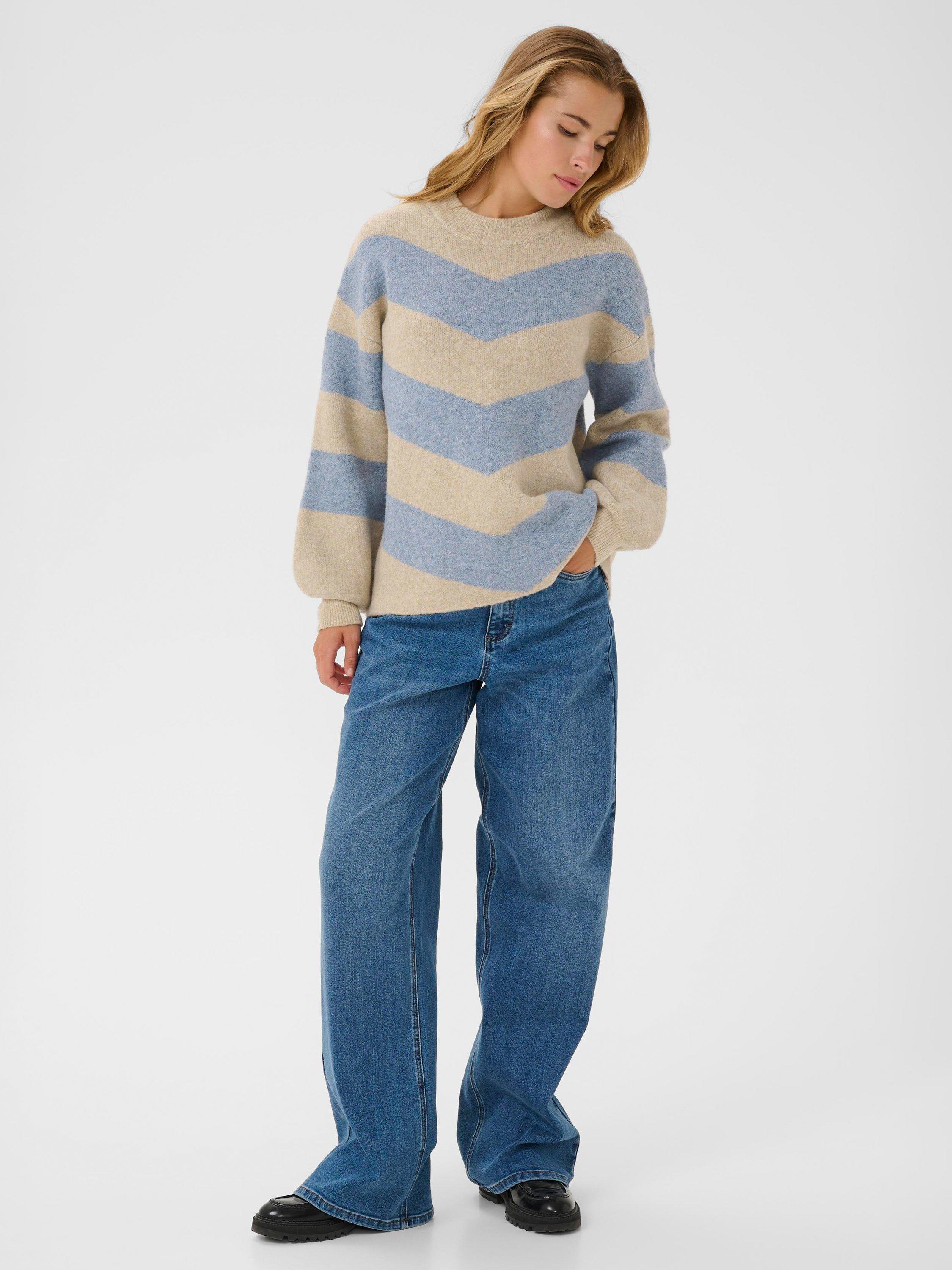 Product image 3 of 6, which shows KAFFE Verana Long Sleeve Round Neck Jumper, Blue/Multi, XS