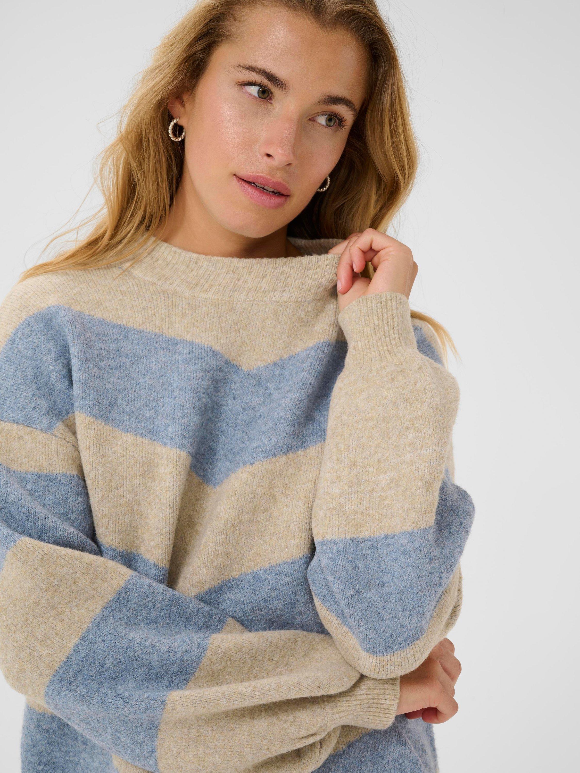 Product image 4 of 6, which shows KAFFE Verana Long Sleeve Round Neck Jumper, Blue/Multi, XS