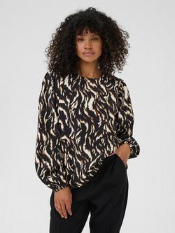 KAFFE KAmille Long Sleeve Round Neck Blouse, Black/Multi
