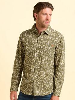 Brakeburn Bellshill Cotton Blend Regular Fit Leaf Print Shirt, Green, Green