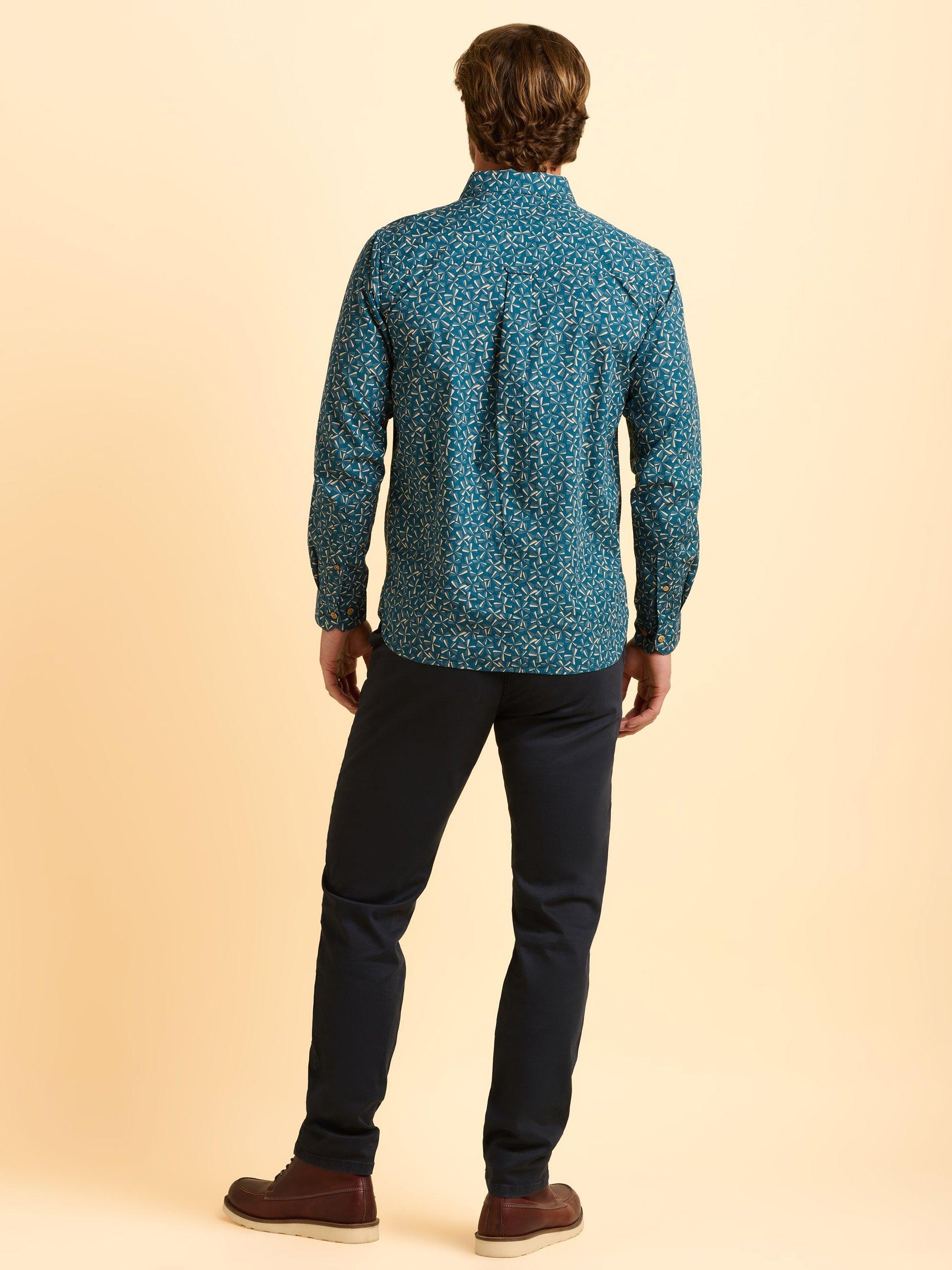 Product image 2 of 6, which shows Brakeburn Benbecula Cotton Regular Fit Geometric Shirt, Blue, S