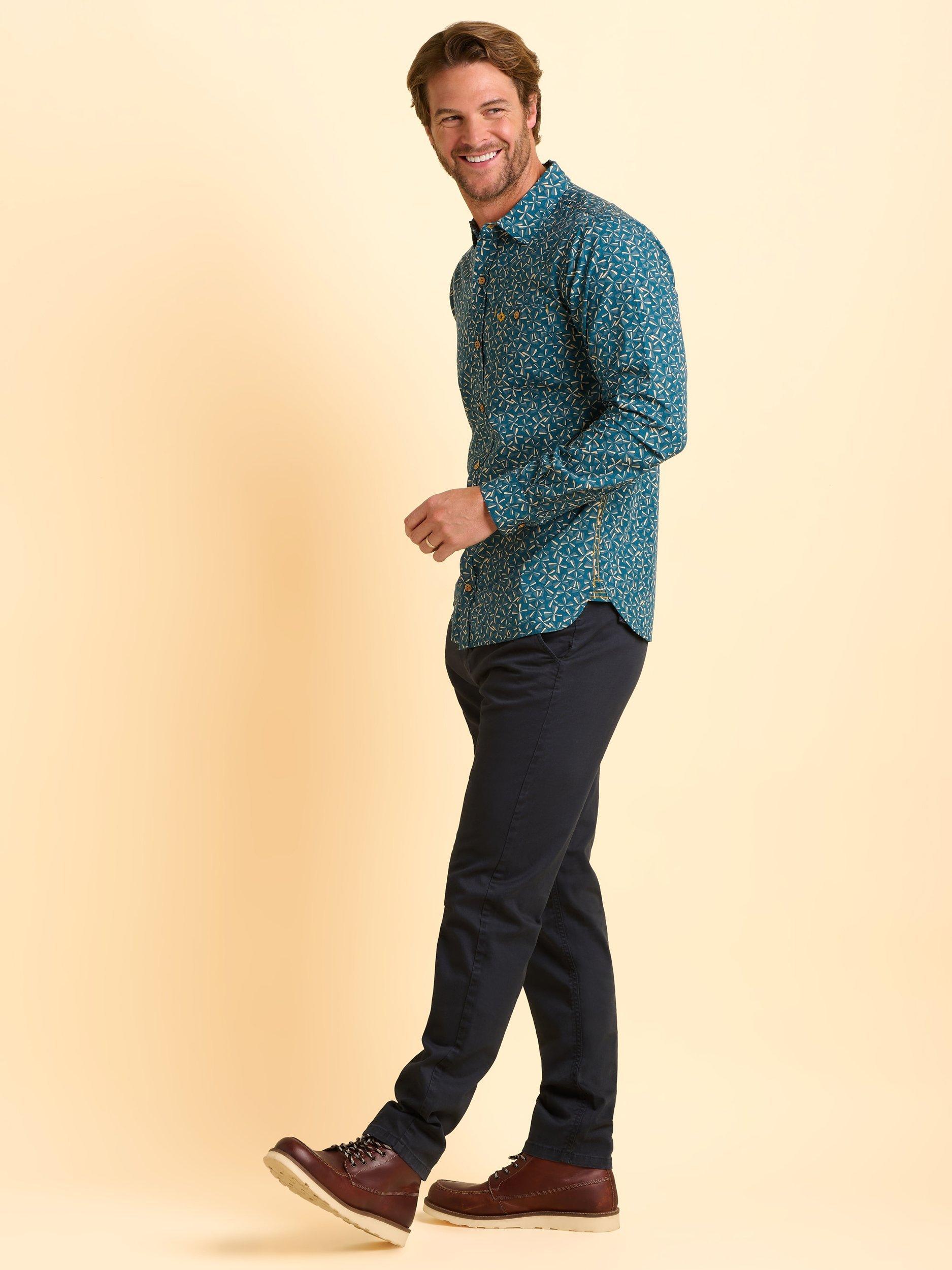 Product image 3 of 6, which shows Brakeburn Benbecula Cotton Regular Fit Geometric Shirt, Blue, S