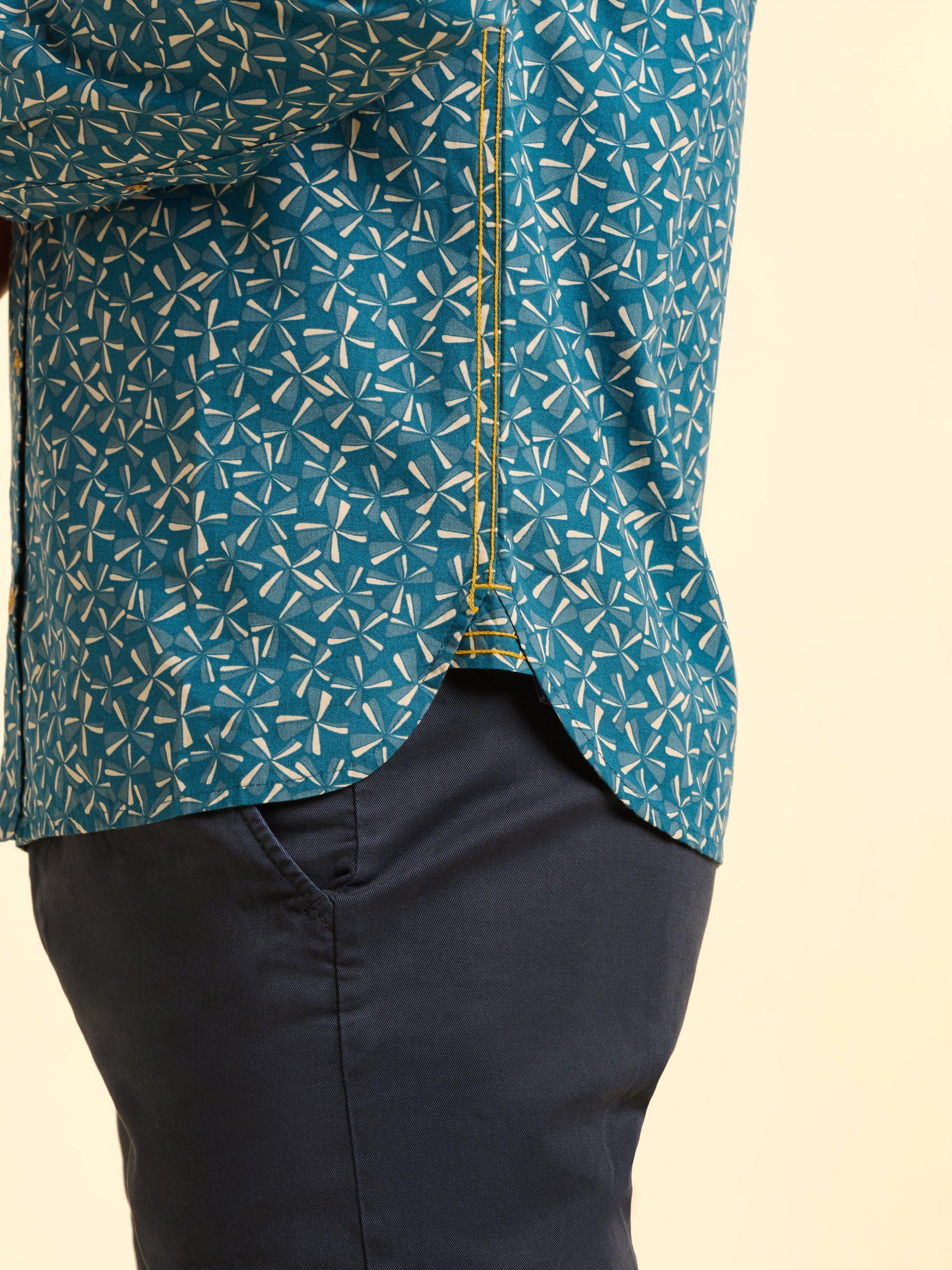 Product image 6 of 6, which shows Brakeburn Benbecula Cotton Regular Fit Geometric Shirt, Blue, S