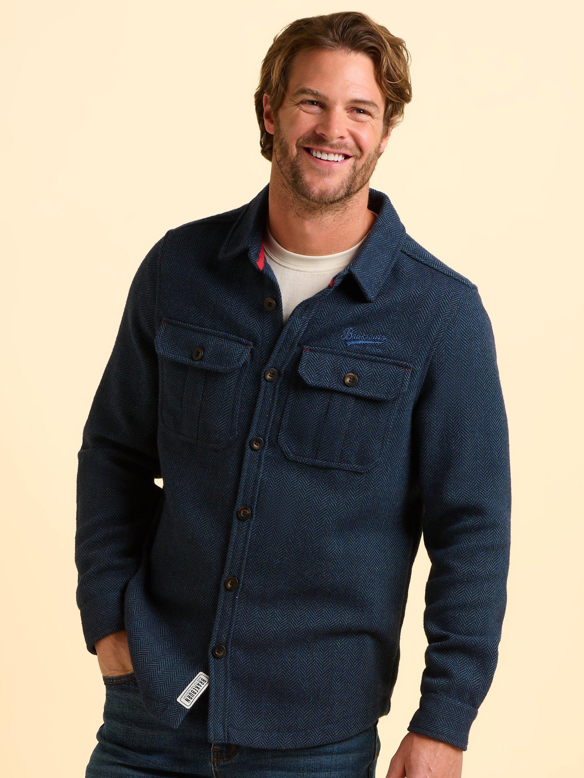 Product image 1 of 7, which shows Brakeburn Calthorpe Regular Fit Herringbone Shirt, Blue, S