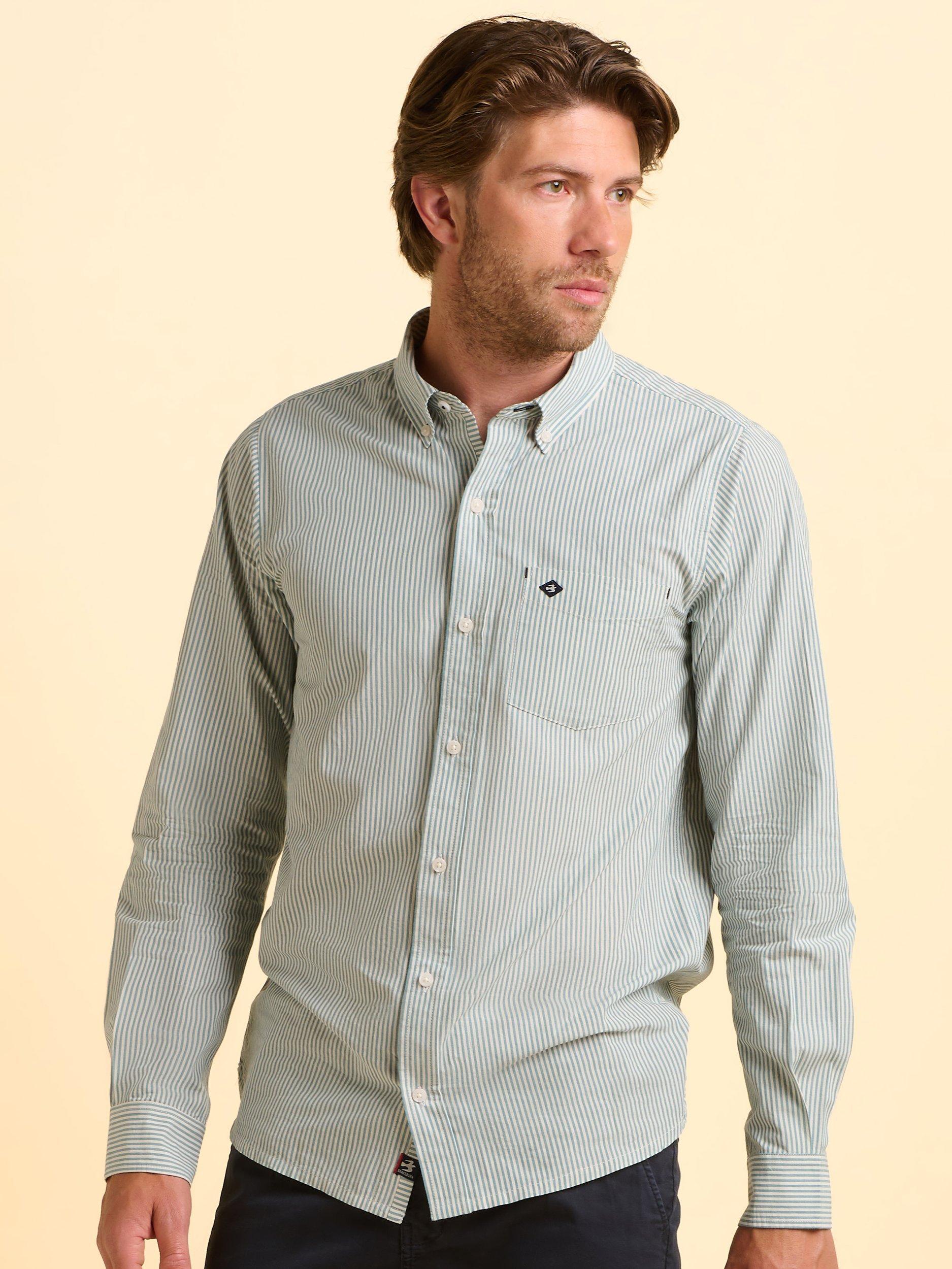 Product image 1 of 6, which shows Brakeburn Evershot Cotton Regular Fit Stripe Shirt, Blue, S