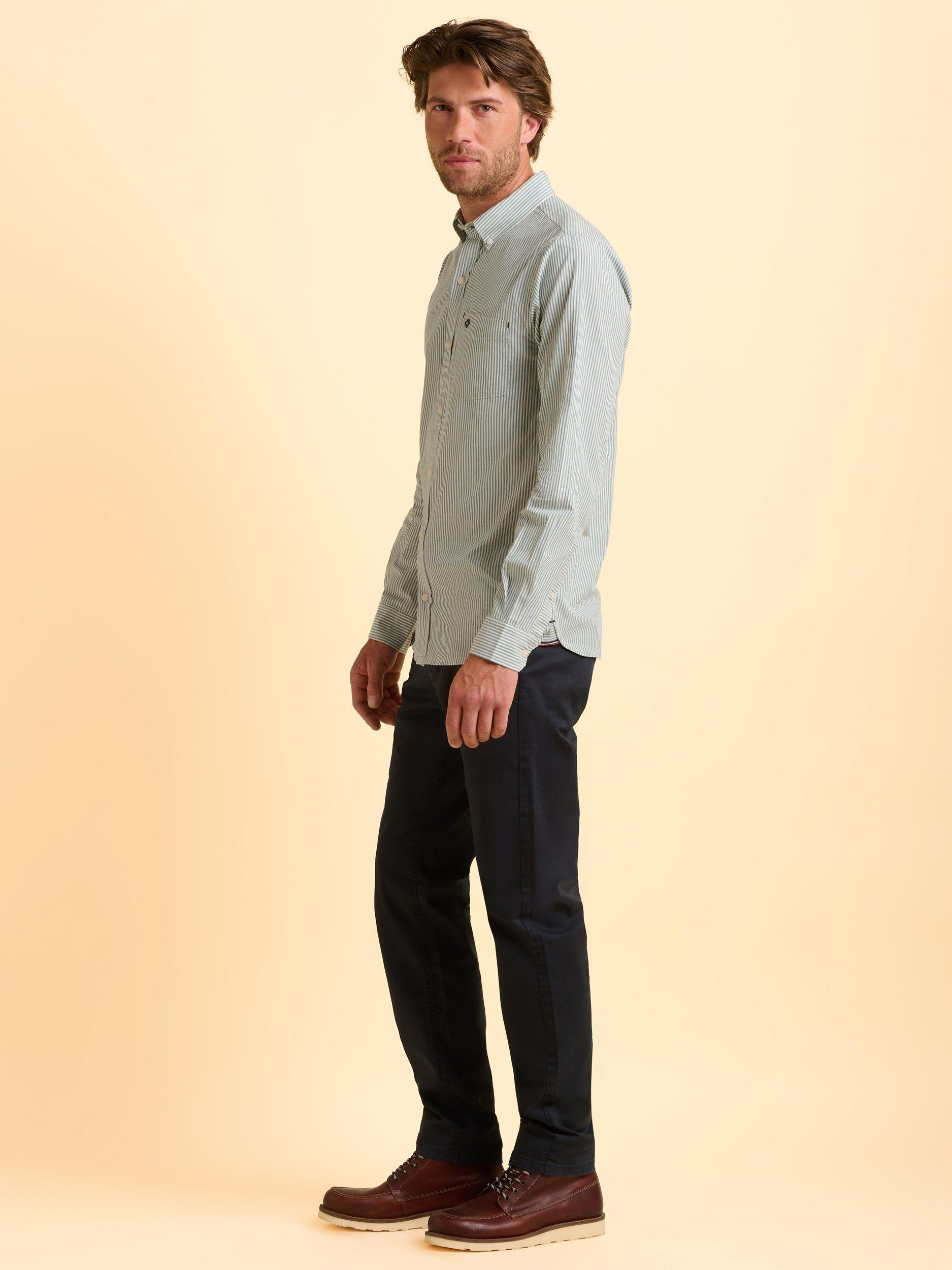 Product image 3 of 6, which shows Brakeburn Evershot Cotton Regular Fit Stripe Shirt, Blue, S