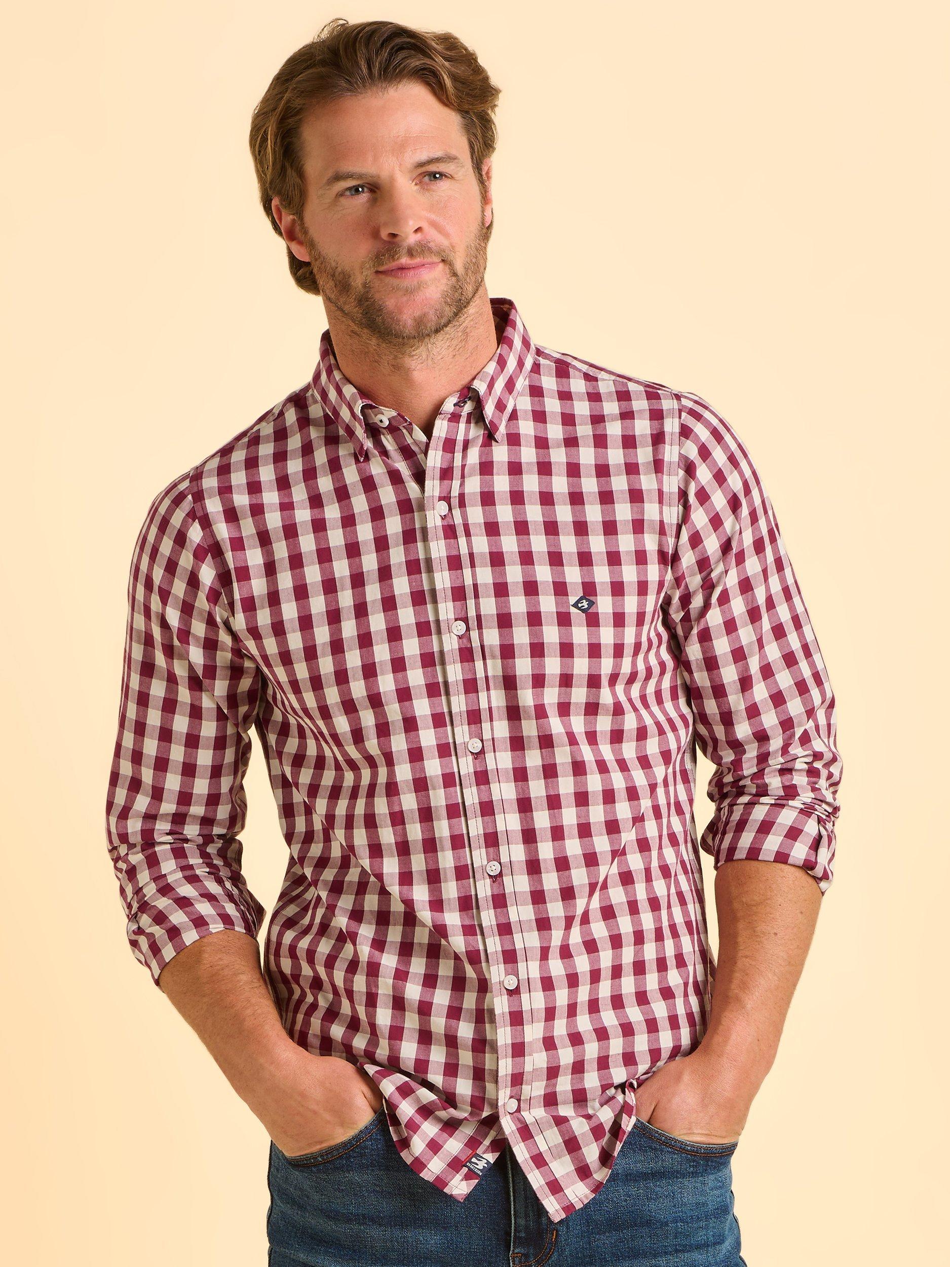 Product image 1 of 7, which shows Brakeburn Lulworth Cotton Gingham Shirt, Pink, S