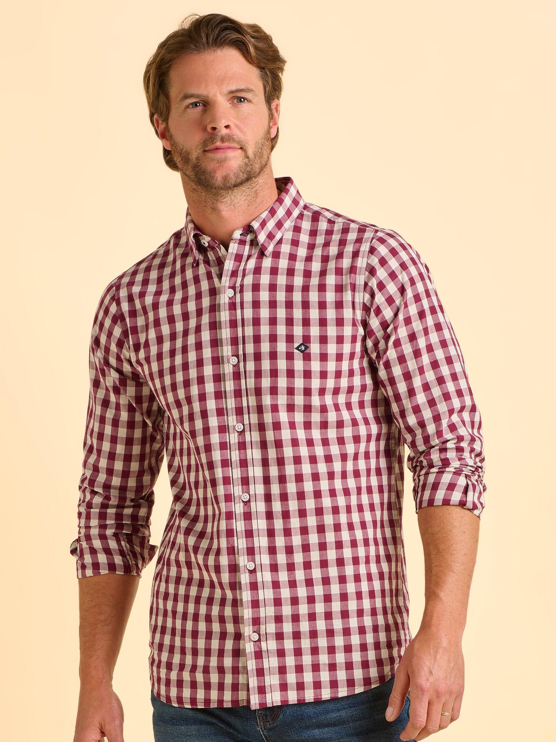 Product image 7 of 7, which shows Brakeburn Lulworth Cotton Gingham Shirt, Pink, S