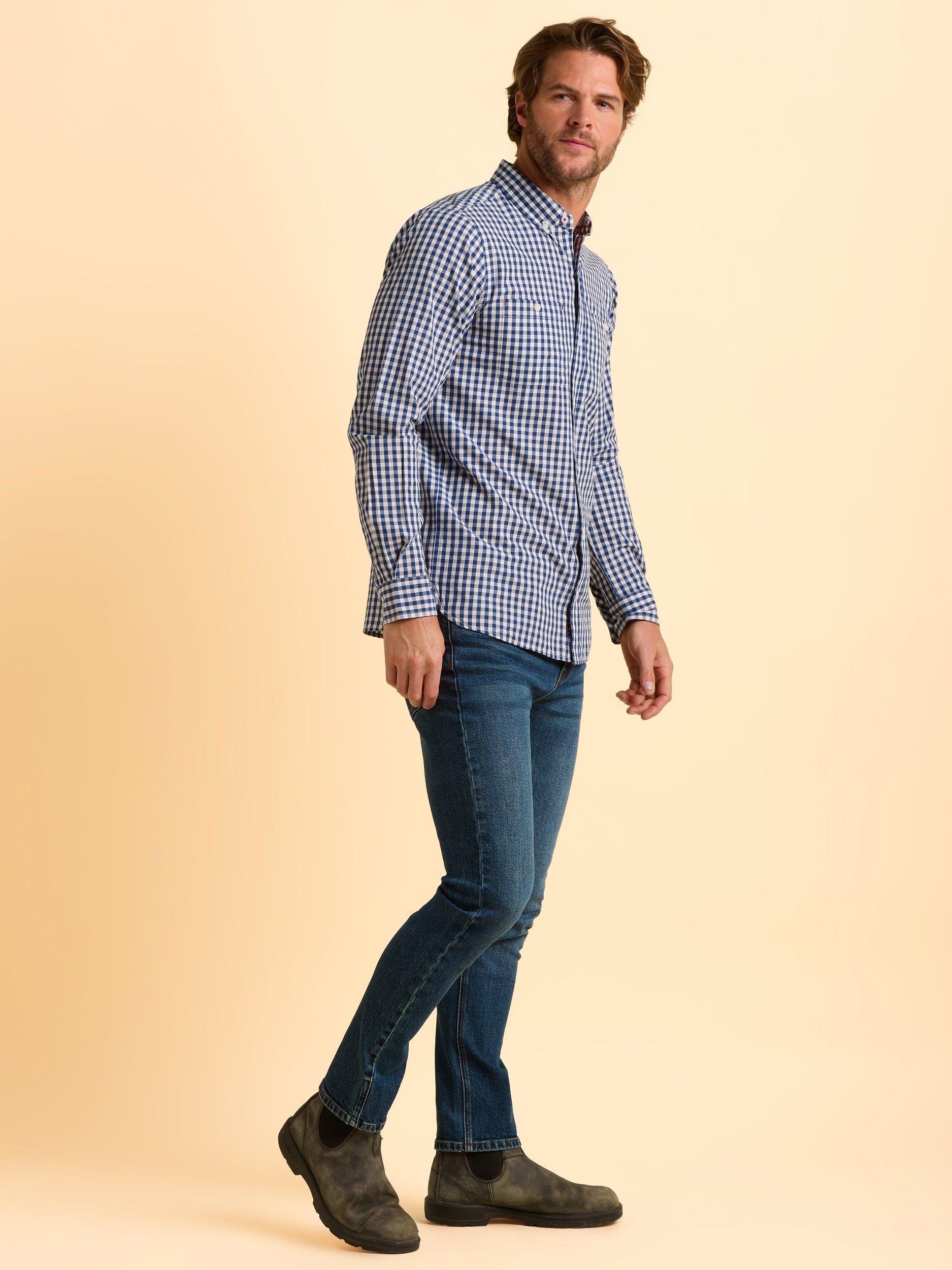 Product image 3 of 5, which shows Brakeburn Stalbridge Cotton Gingham Shirt, Blue, S
