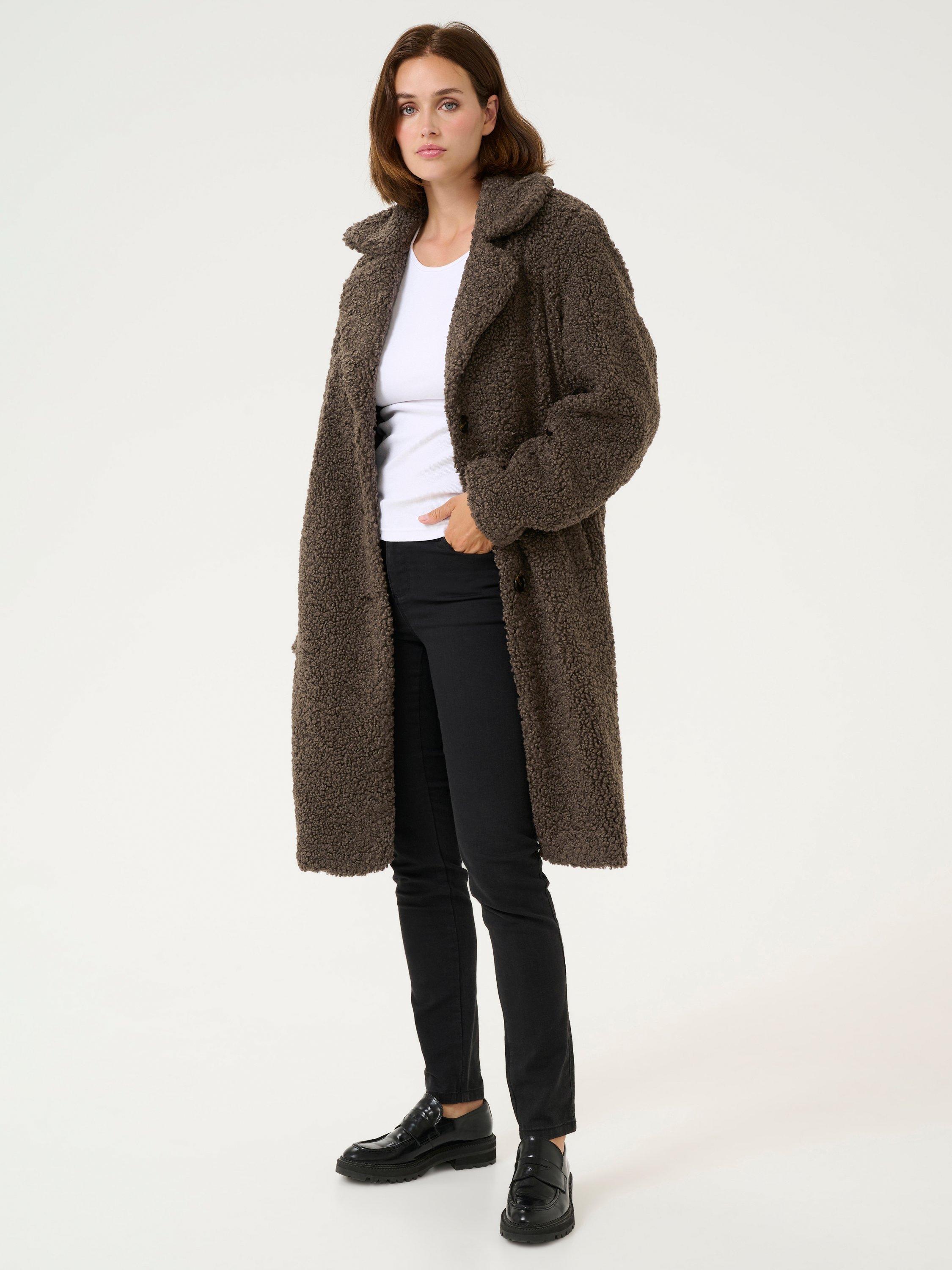 Product image 1 of 5, which shows KAFFE Balmi Teddy Coat, Mid Brown, 8