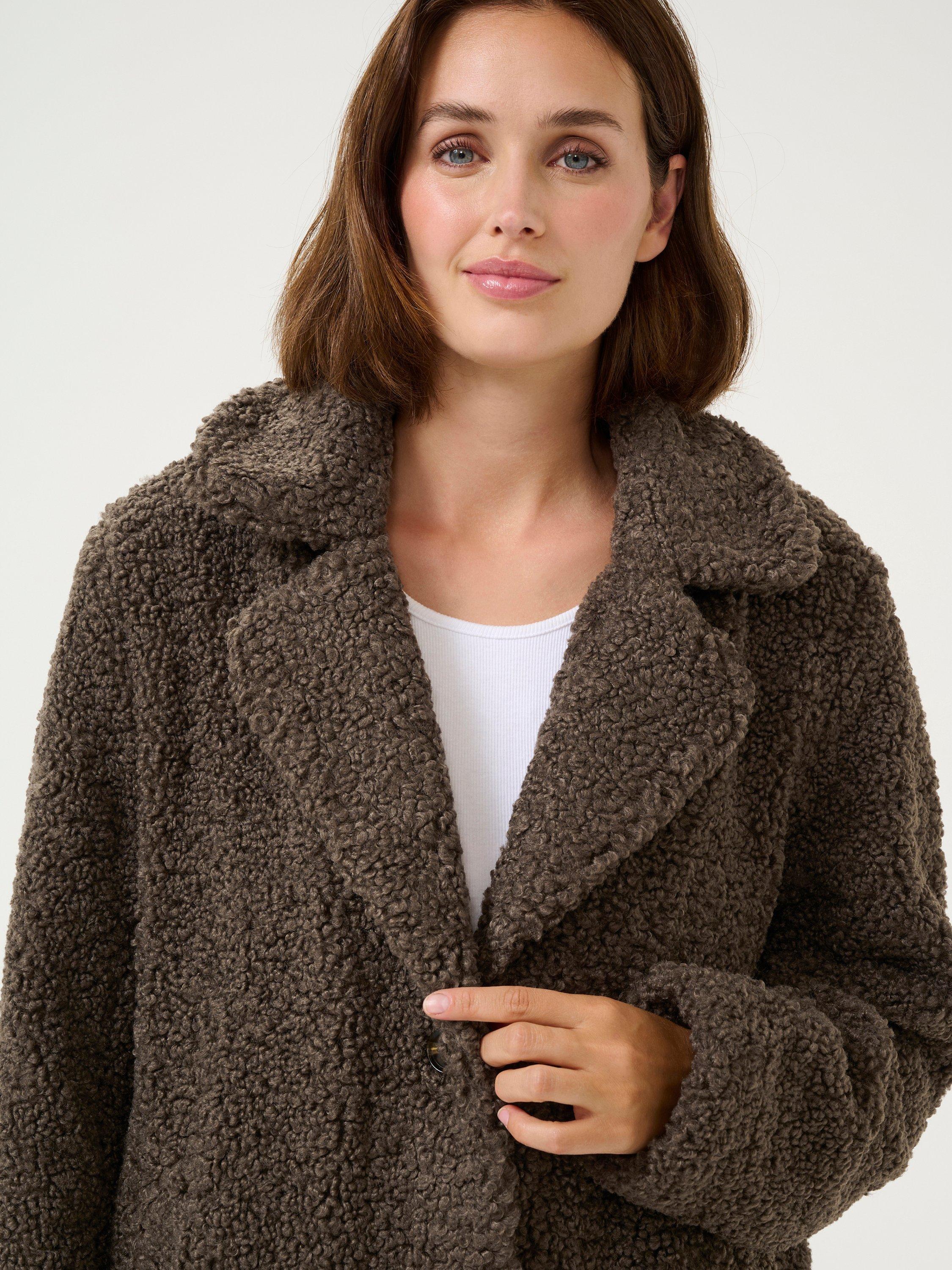 Product image 3 of 5, which shows KAFFE Balmi Teddy Coat, Mid Brown, 8