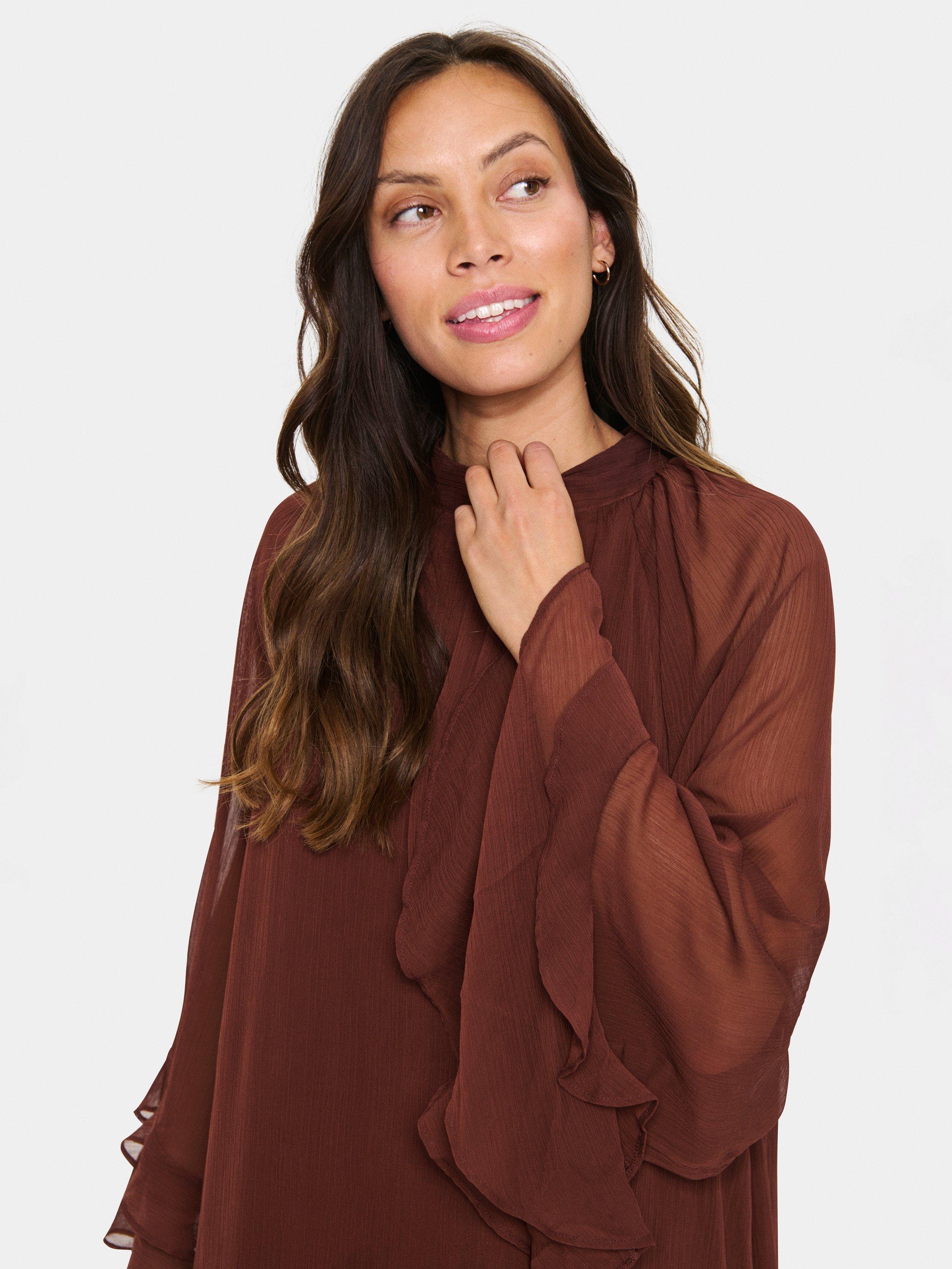 Product image 4 of 6, which shows Saint Tropez Labelle Long Sleeve Midi Dress, Chocolate Fondant, XS