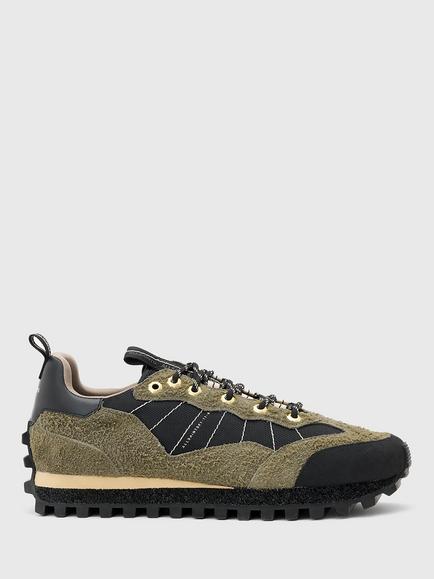 AllSaints Nevis Suede Blend Trainers, Khaki Green/Black