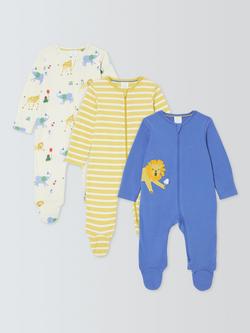 John Lewis Baby Lion Sleepsuits, Pack of 3, Blue, Blue