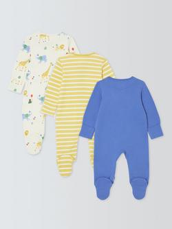 John Lewis Baby Lion Sleepsuits, Pack of 3, Blue - view 2, Blue