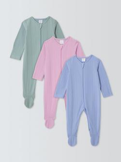 John Lewis Baby Pointelle Zip Up Sleepsuits, Pack of 3, Multi, Multi
