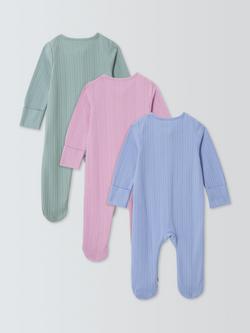 John Lewis Baby Pointelle Zip Up Sleepsuits, Pack of 3, Multi - view 2, Multi