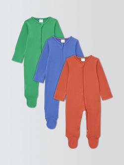 John Lewis Baby Ribbed Sleepsuits, Pack of 3, Multi, Multi