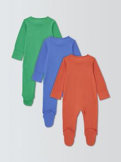 John Lewis Baby Ribbed Sleepsuits, Pack of 3, Multi - view 2, Multi