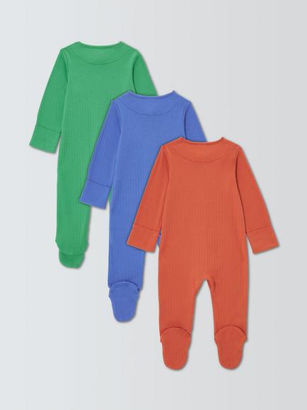 John Lewis Baby Ribbed Sleepsuits, Pack of 3, Multi - view 2, Multi