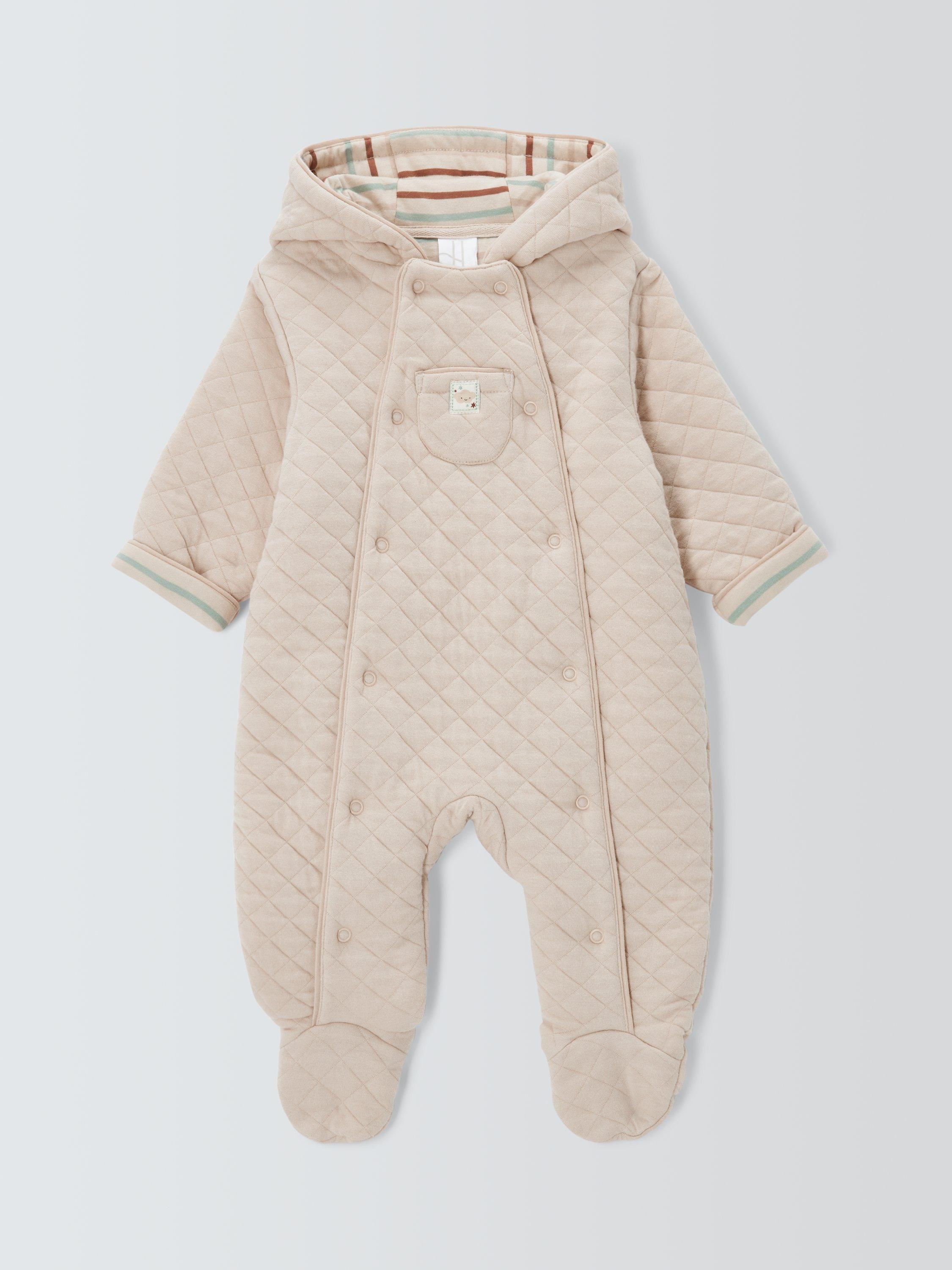 Product image 1 of 3, which shows John Lewis Baby Quilted Pramsuit, Natural, Tin years
