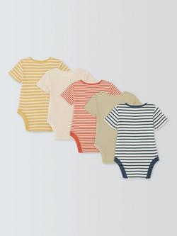 John Lewis Baby Stripe Short Sleeve Bodysuits, Pack of 5, Blue - view 2, Blue