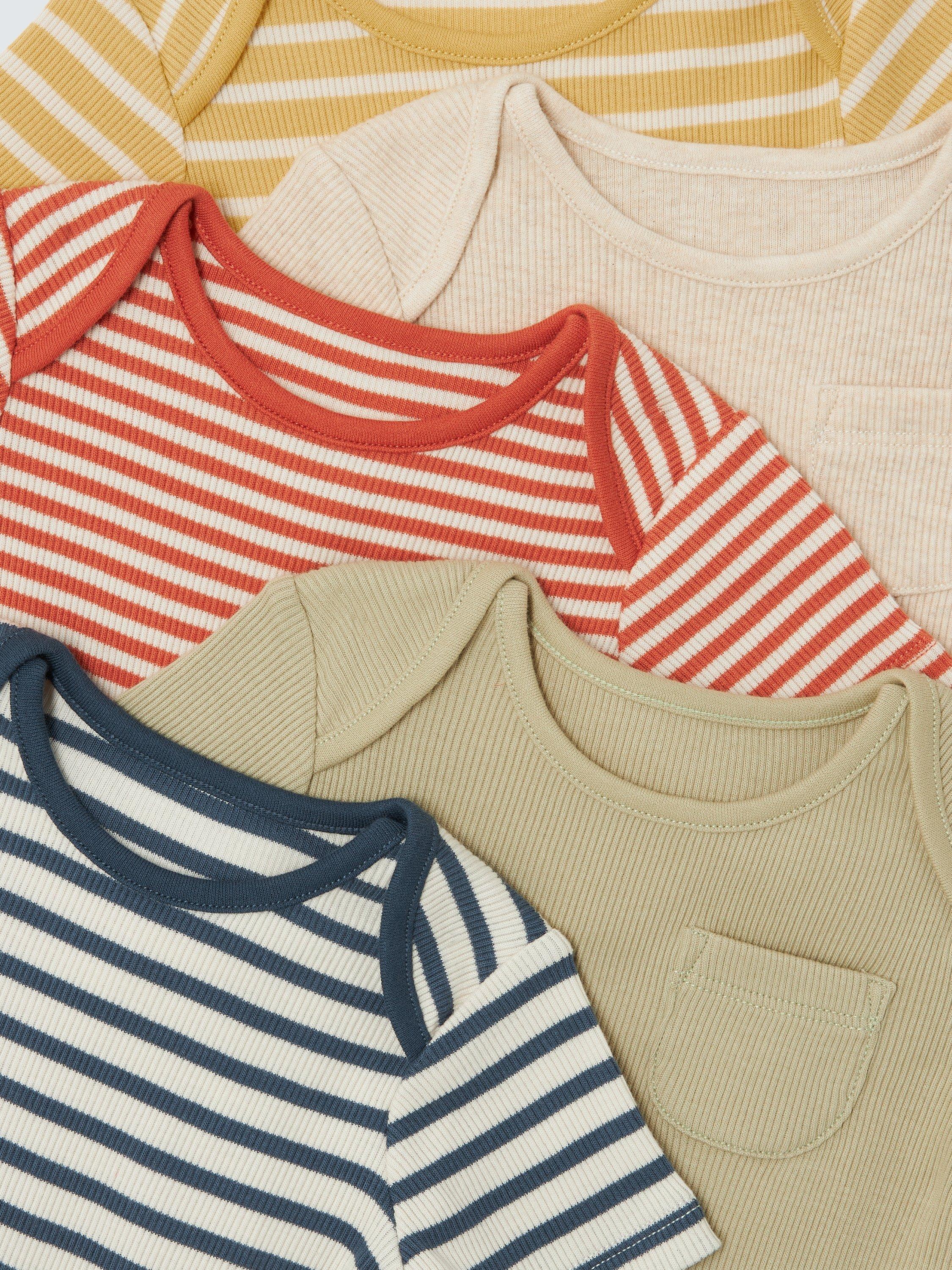 Product image 3 of 3, which shows John Lewis Baby Stripe Short Sleeve Bodysuits, Pack of 5, Blue, Newborn