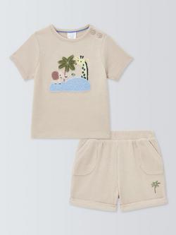 John Lewis Baby Safari Waffle T-Shirt & Shorts Set, Natural, Natural
