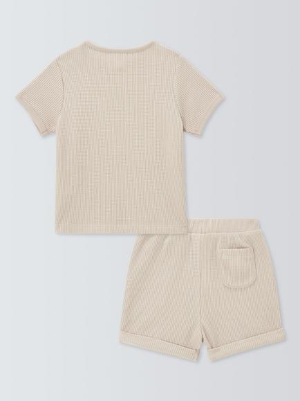 John Lewis Baby Safari Waffle T-Shirt & Shorts Set, Natural - view 2, Natural