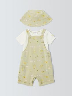 John Lewis Baby Safari Bibshorts, T-Shirt & Hat Set, Green, Green