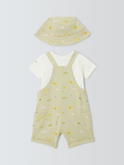 John Lewis Baby Safari Bibshorts, T-Shirt & Hat Set, Green - view 2, Green