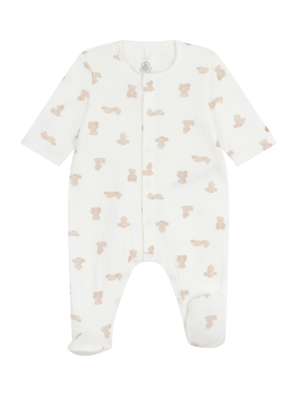 Petit Bateau Baby Cotton Pyjama Bodysuit, Marshmallow/Brun, Marshmallow/Brun