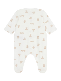 Petit Bateau Baby Cotton Pyjama Bodysuit, Marshmallow/Brun - view 2, Marshmallow/Brun