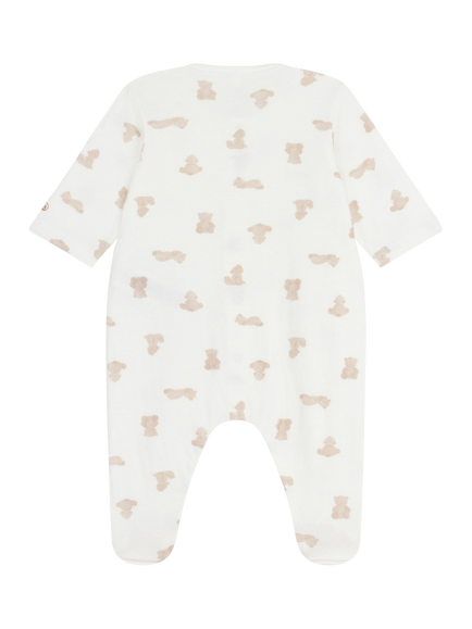 Petit Bateau Baby Cotton Pyjama Bodysuit, Marshmallow/Brun - view 2, Marshmallow/Brun