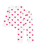 Petit Bateau Kids' Cotton Long Sleeved Heart Print Pyjamas, Marshmallow/Terkuit