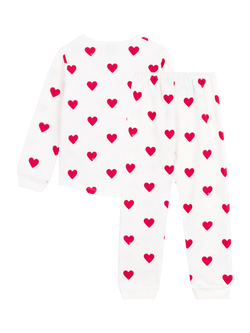 Petit Bateau Kids' Cotton Long Sleeved Heart Print Pyjamas, Marshmallow/Terkuit - view 2, Marshmallow/Terkuit