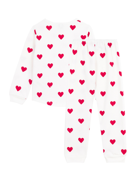 Petit Bateau Kids' Cotton Long Sleeved Heart Print Pyjamas, Marshmallow/Terkuit - view 2, Marshmallow/Terkuit