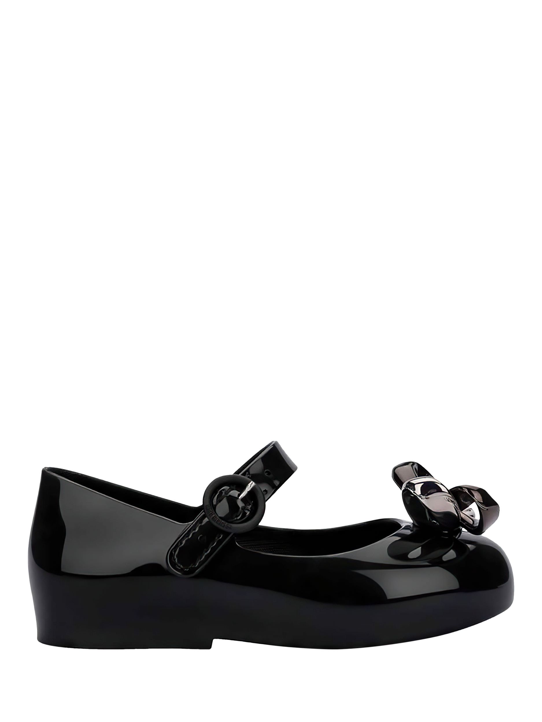 Product image 1 of 4, which shows Mini Melissa Kids' Sweet Love Buckled Jelly Ballet Flats, Black, 4 Jnr