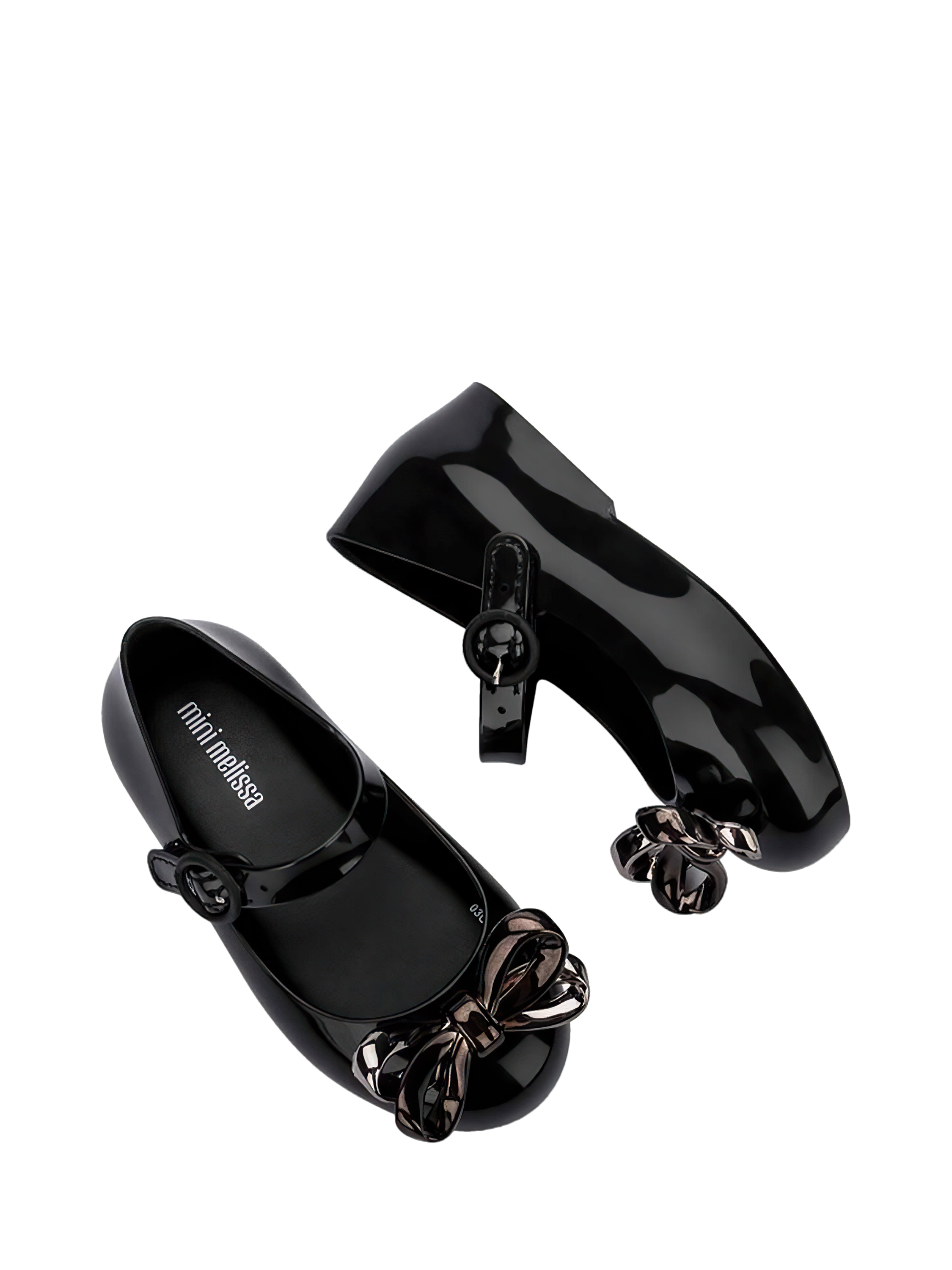 Product image 3 of 4, which shows Mini Melissa Kids' Sweet Love Buckled Jelly Ballet Flats, Black, 4 Jnr