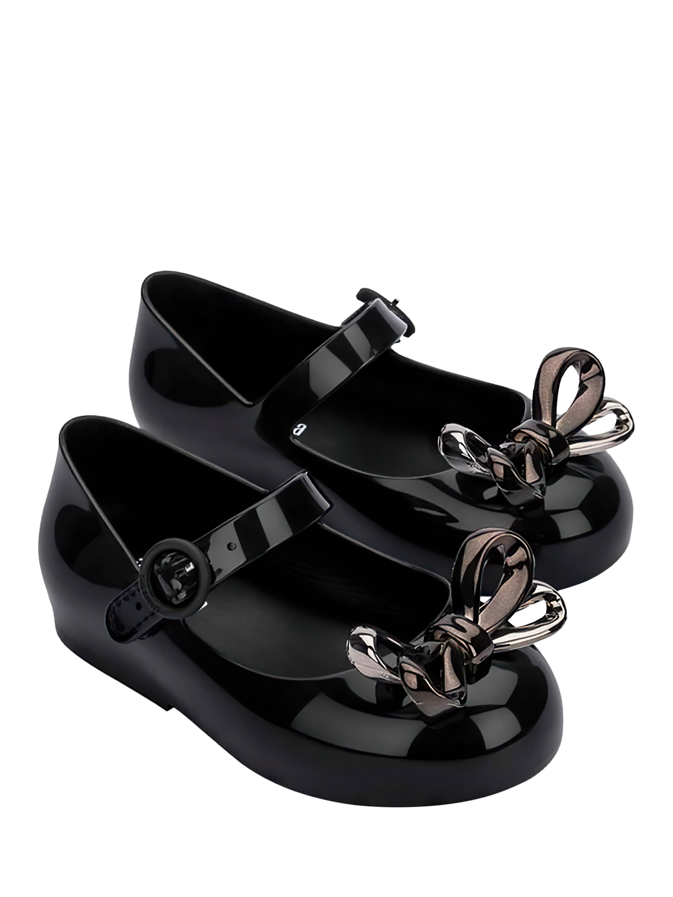 Product image 4 of 4, which shows Mini Melissa Kids' Sweet Love Buckled Jelly Ballet Flats, Black, 4 Jnr