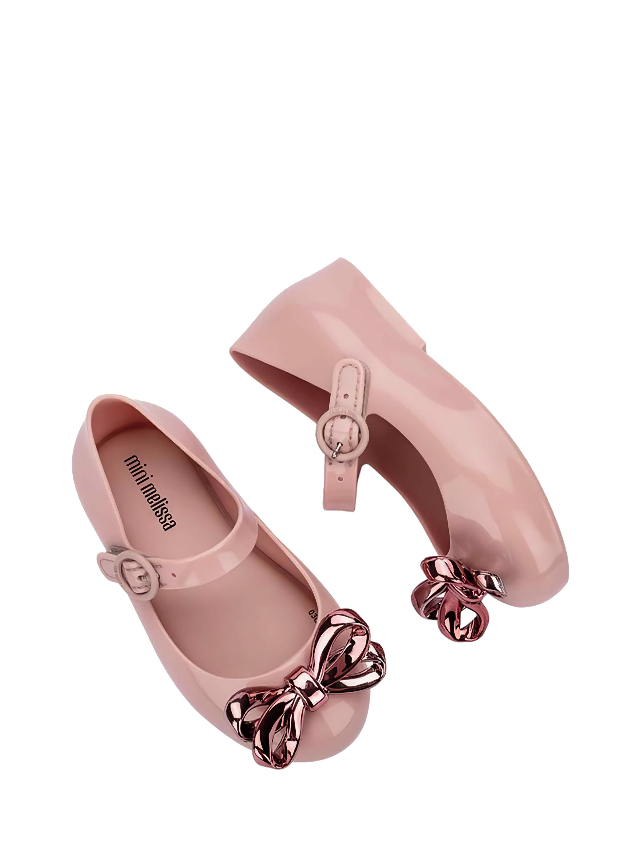Product image 3 of 4, which shows Mini Melissa Kids' Sweet Love Buckled Jelly Ballet Flats, Pink, 4 Jnr
