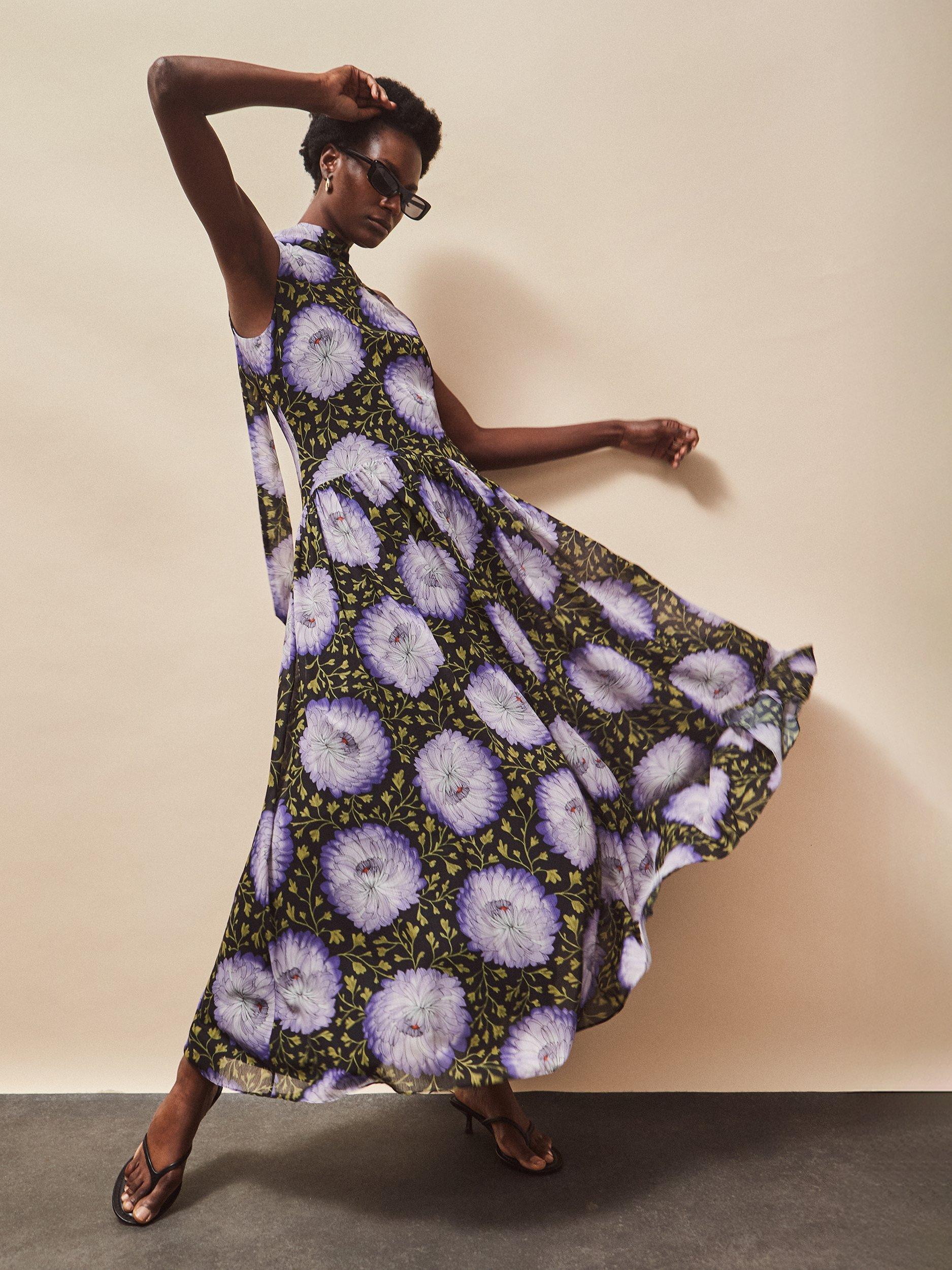 Product image 2 of 5, which shows Ro&Zo Iris Print Chiffon Dress, Lilac/Multi, 8