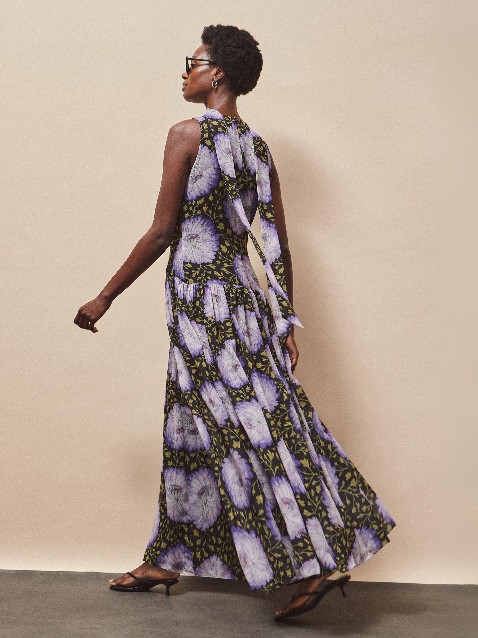 Product image 3 of 5, which shows Ro&Zo Iris Print Chiffon Dress, Lilac/Multi, 8