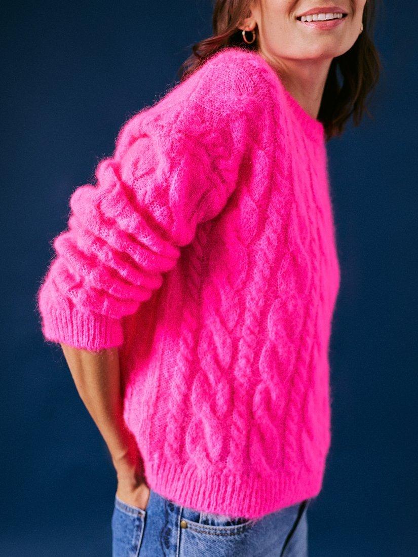 Product image 2 of 5, which shows Cape Cove Cara Cable Knit Wool Rich Jumper, Pink, M